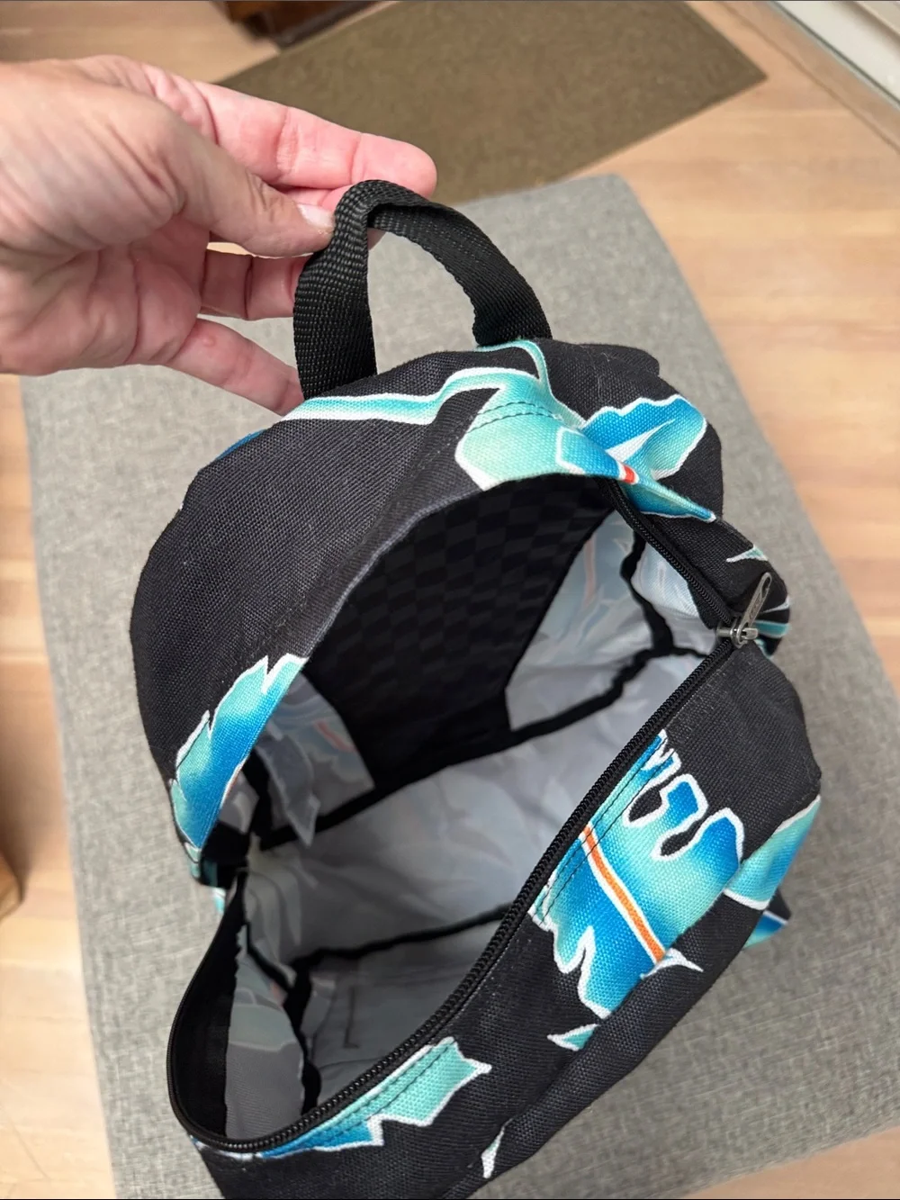 Vans Black Backpack with Blue Tropical Leaf Print